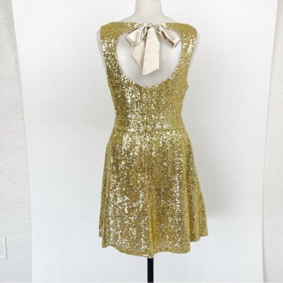 B.DARLIN GOLD SEQUIN MINI DRESS Cut Out/Bow   Prom Party Small - Picture 4 of 9